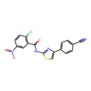 2-chloro-N-[4-(4-cyanophenyl)-1,3-thiazol-2-yl]-5-nitrobenzamide structure