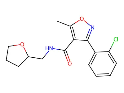 3-(2-chlorophenyl)-5-methyl-N-(oxolan-2-ylmethyl)-1,2-oxazole-4-carboxamide structure