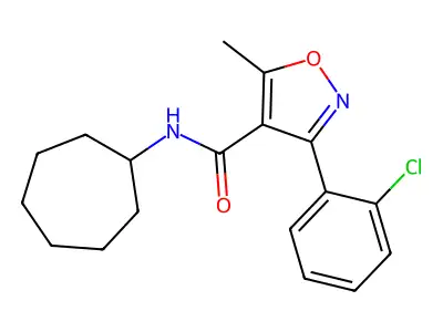 3-(2-chlorophenyl)-N-cycloheptyl-5-methyl-1,2-oxazole-4-carboxamide structure