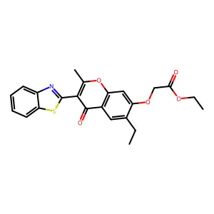 Ethyl 2-(3-benzothiazol-2-yl-6-ethyl-2-methyl-4-oxochromen-7-yloxy)acetate structure