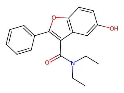 N,N-diethyl-5-hydroxy-2-phenyl-1-benzofuran-3-carboxamide structure