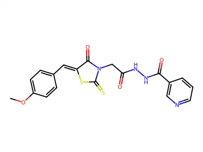 N'-[2-[(5Z)-5-[(4-methoxyphenyl)methylidene]-4-oxo-2-sulfanylidene-1,3-thiazolidin-3-yl]acetyl]pyridine-3-carbohydrazide structure