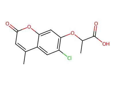 (2S)-2-(6-chloro-4-methyl-2-oxochromen-7-yl)oxypropanoic acid structure