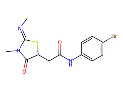 N-(4-bromophenyl)-2-[(2Z)-3-methyl-2-(methylimino)-4-oxo-1,3-thiazolidin-5-yl]acetamide structure