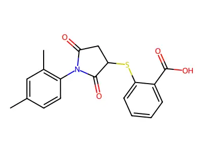 2-{[1-(2,4-Dimethylphenyl)-2,5-dioxopyrrolidin-3-yl]sulfanyl}benzoic acid structure