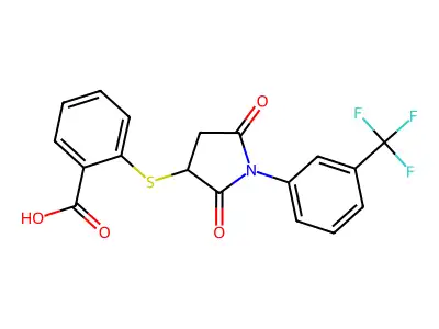 2-({2,5-Dioxo-1-[3-(trifluoromethyl)phenyl]pyrrolidin-3-yl}sulfanyl)benzoic acid structure