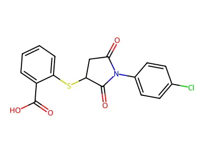 2-[1-(4-Chlorophenyl)-2,5-dioxoazolidin-3-ylthio]benzoic acid structure