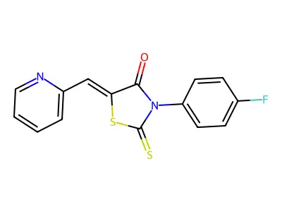 (5Z)-3-(4-fluorophenyl)-5-(pyridin-2-ylmethylidene)-2-sulfanylidene-1,3-thiazolidin-4-one structure