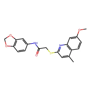 N-(1,3-benzodioxol-5-yl)-2-(7-methoxy-4-methylquinolin-2-yl)sulfanylacetamide structure