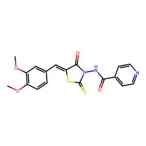 N-[5-(3,4-dimethoxybenzylidene)-4-oxo-2-thioxo-1,3-thiazolidin-3-yl]isonicotinamide structure