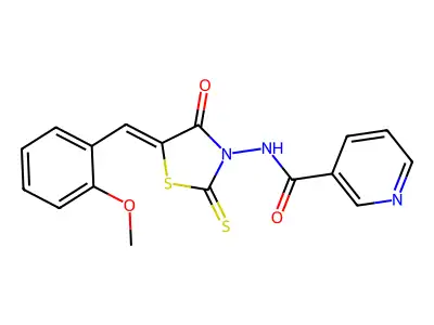 (Z)-N-(5-(2-methoxybenzylidene)-4-oxo-2-thioxothiazolidin-3-yl)nicotinamide structure