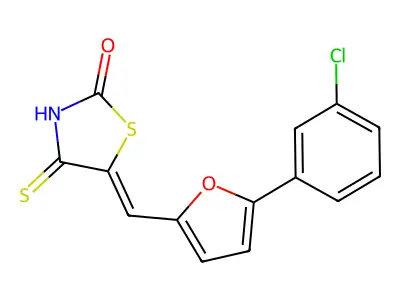 5-[[5-(3-Chlorophenyl)-2-furanyl]methylene]-4-thioxo-2-thiazolidinone structure