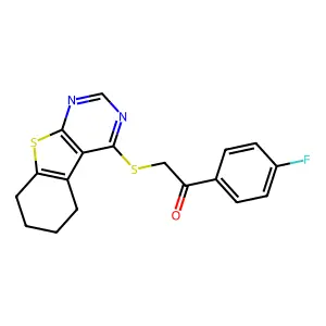 1-(4-fluorophenyl)-2-(5,6,7,8-tetrahydro[1]benzothieno[2,3-d]pyrimidin-4-ylsulfanyl)ethanone structure