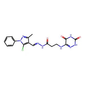 N'-((5-Chloro-3-methyl-1-phenyl-1H-pyrazol-4-yl)methylene)-3-((5-hydroxy-3-oxo-2,3-dihydro-1,2,4-triazin-6-yl)amino)propanehydrazide structure