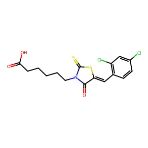 6-[(5Z)-5-[(2,4-dichlorophenyl)methylidene]-4-oxo-2-sulfanylidene-1,3-thiazolidin-3-yl]hexanoic acid structure