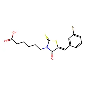 6-[(5Z)-5-[(3-bromophenyl)methylidene]-4-oxo-2-sulfanylidene-1,3-thiazolidin-3-yl]hexanoic acid structure