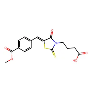 4-[3-(3-Carboxy-propyl)-4-oxo-2-thioxo-thiazolidin-5-ylidenemethyl]-benzoic acid structure