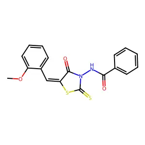 N-[(5Z)-5-(2-methoxybenzylidene)-4-oxo-2-thioxo-1,3-thiazolidin-3-yl]benzamide structure