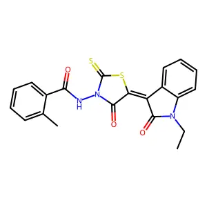 N-[(5Z)-5-(1-ethyl-2-oxo-1,2-dihydro-3H-indol-3-ylidene)-4-oxo-2-thioxo-1,3-thiazolidin-3-yl]-2-methylbenzamide structure