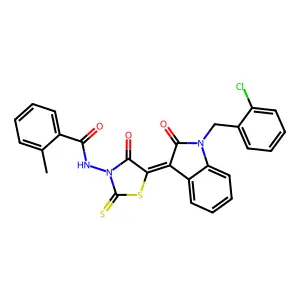 N-{(5Z)-5-[1-(2-chlorobenzyl)-2-oxo-1,2-dihydro-3H-indol-3-ylidene]-4-oxo-2-thioxo-1,3-thiazolidin-3-yl}-2-methylbenzamide structure