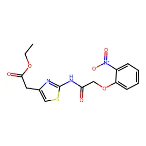 Ethyl 2-[2-[[2-(2-nitrophenoxy)acetyl]amino]-1,3-thiazol-4-yl]acetate structure