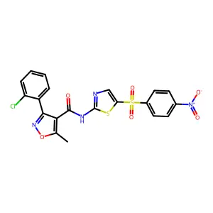 3-(2-chlorophenyl)-5-methyl-N-[5-(4-nitrophenyl)sulfonyl-1,3-thiazol-2-yl]-1,2-oxazole-4-carboxamide structure