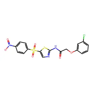 2-(3-chlorophenoxy)-N-{5-[(4-nitrophenyl)sulfonyl]-1,3-thiazol-2-yl}acetamide structure