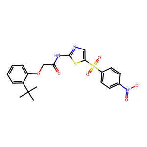 2-(2-tert-butylphenoxy)-N-[5-(4-nitrophenyl)sulfonyl-1,3-thiazol-2-yl]acetamide structure