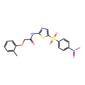2-(2-methylphenoxy)-N-[5-(4-nitrophenyl)sulfonyl-1,3-thiazol-2-yl]acetamide structure