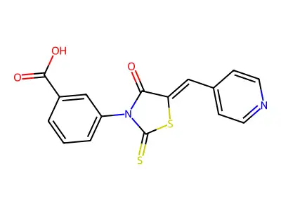 3-[(5Z)-4-oxo-5-(pyridin-4-ylmethylidene)-2-thioxo-1,3-thiazolidin-3-yl]benzoic acid structure