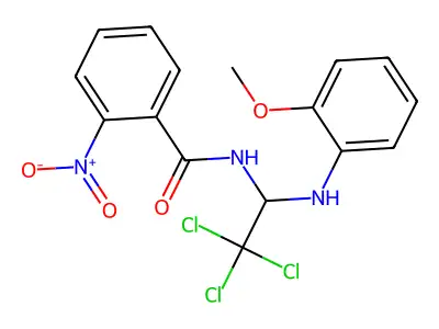 2-nitro-N-[2,2,2-trichloro-1-(2-methoxyanilino)ethyl]benzamide structure