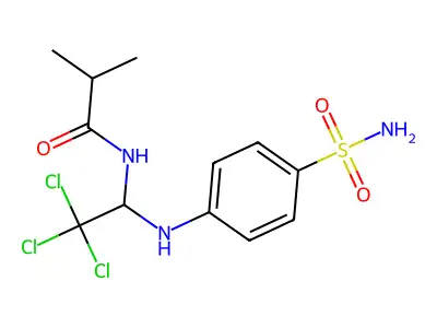 2-methyl-N-[2,2,2-trichloro-1-(4-sulfamoylanilino)ethyl]propanamide structure