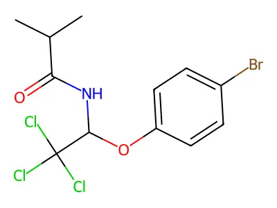 N-[1-(4-bromophenoxy)-2,2,2-trichloroethyl]-2-methylpropanamide structure