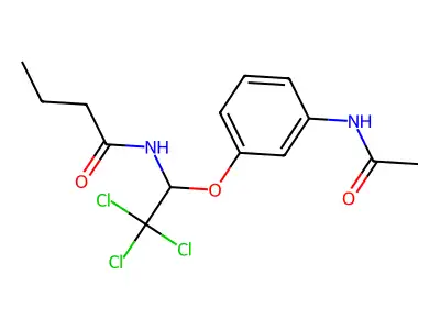 N-{1-[3-(acetylamino)phenoxy]-2,2,2-trichloroethyl}butanamide structure