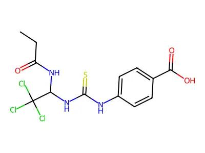 4-({[2,2,2-Trichloro-1-(propanoylamino)ethyl]carbamothioyl}amino)benzoic acid structure