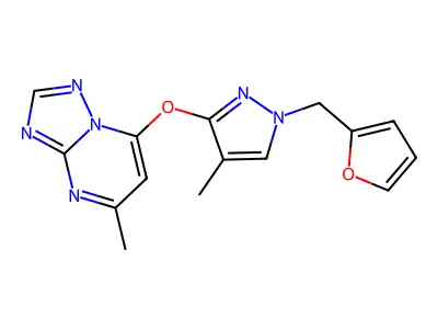 1-(Furan-2-ylmethyl)-4-methyl-3-({5-methyl-[1,2,4]triazolo[1,5-a]pyrimidin-7-yl}oxy)-1H-pyrazole structure