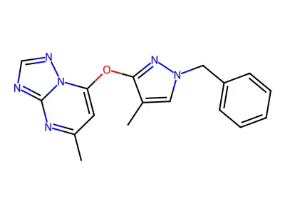 1-Benzyl-4-methyl-3-({5-methyl-[1,2,4]triazolo[1,5-a]pyrimidin-7-yl}oxy)-1H-pyrazole structure