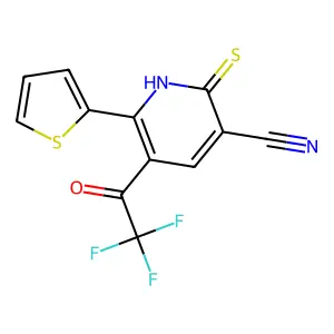 2-Mercapto-6-thiophen-2-yl-5-(2,2,2-trifluoro-acetyl)-nicotinonitrile structure
