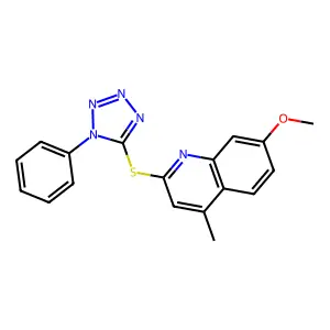 7-methoxy-4-methyl-2-[(1-phenyl-1H-1,2,3,4-tetrazol-5-yl)sulfanyl]quinoline structure