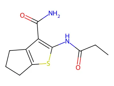 2-(propanoylamino)-5,6-dihydro-4H-cyclopenta[b]thiophene-3-carboxamide structure