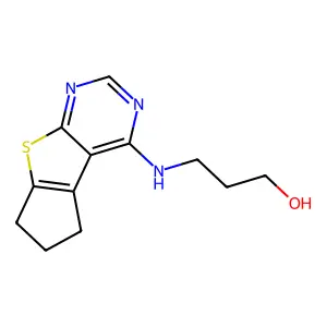 3-((6,7-dihydro-5H-cyclopenta[4,5]thieno[2,3-d]pyrimidin-4-yl)amino)propan-1-ol structure