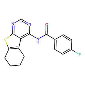 4-fluoro-N-(5,6,7,8-tetrahydro-[1]benzothiolo[2,3-d]pyrimidin-4-yl)benzamide structure