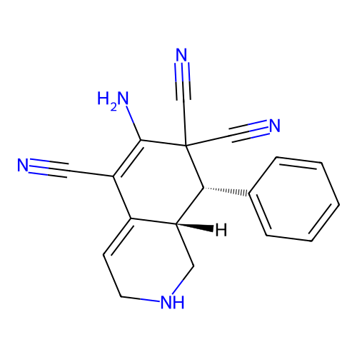 (8S,8aS)-6-amino-8-phenyl-2,3,8,8a-tetrahydro-1H-isoquinoline-5,7,7-tricarbonitrile structure