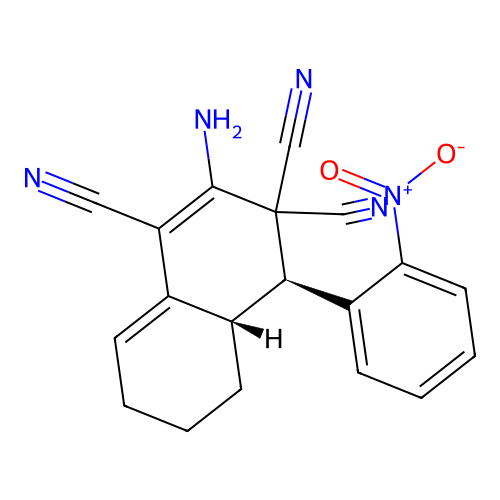 (4R,4aS)-2-amino-4-(2-nitrophenyl)-4a,5,6,7-tetrahydronaphthalene-1,3,3(4H)-tricarbonitrile structure