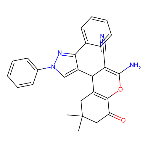 2-Amino-4-(1,3-diphenyl-1H-pyrazol-4-yl)-6,6-dimethyl-8-oxo-5,6,7,8-tetrahydro-4H-chromene-3-carbonitrile structure