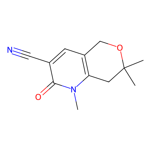 1,7,7-trimethyl-2-oxo-1,5,7,8-tetrahydro-2H-pyrano[4,3-b]pyridine-3-carbonitrile structure