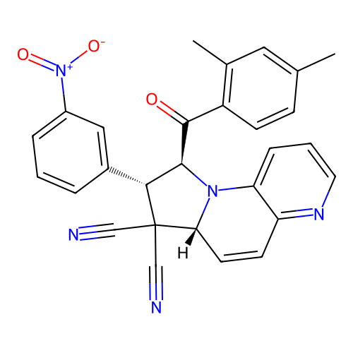 (6aR,8S,9S)-9-(2,4-dimethylbenzoyl)-8-(3-nitrophenyl)-8,9-dihydro-6aH-pyrrolo[1,2-a][1,5]naphthyridine-7,7-dicarbonitrile structure
