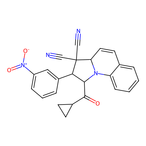 1-(cyclopropanecarbonyl)-2-(3-nitrophenyl)-1,2-dihydropyrrolo[1,2-a]quinoline-3,3(3aH)-dicarbonitrile structure