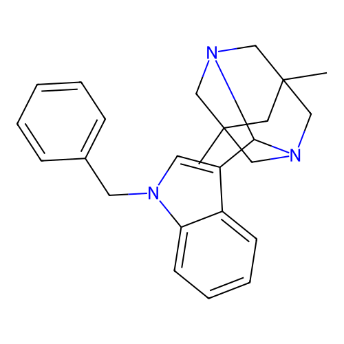 (1R,3S,5r,7r)-2-(1-benzyl-1H-indol-3-yl)-5,7-dimethyl-1,3-diazaadamantane structure