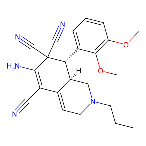 (8R,8aR)-6-amino-8-(2,3-dimethoxyphenyl)-2-propyl-1,3,8,8a-tetrahydroisoquinoline-5,7,7-tricarbonitrile structure